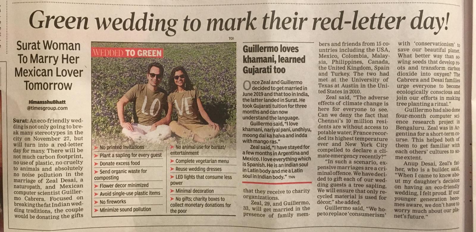 Times of India article of Indian wedding