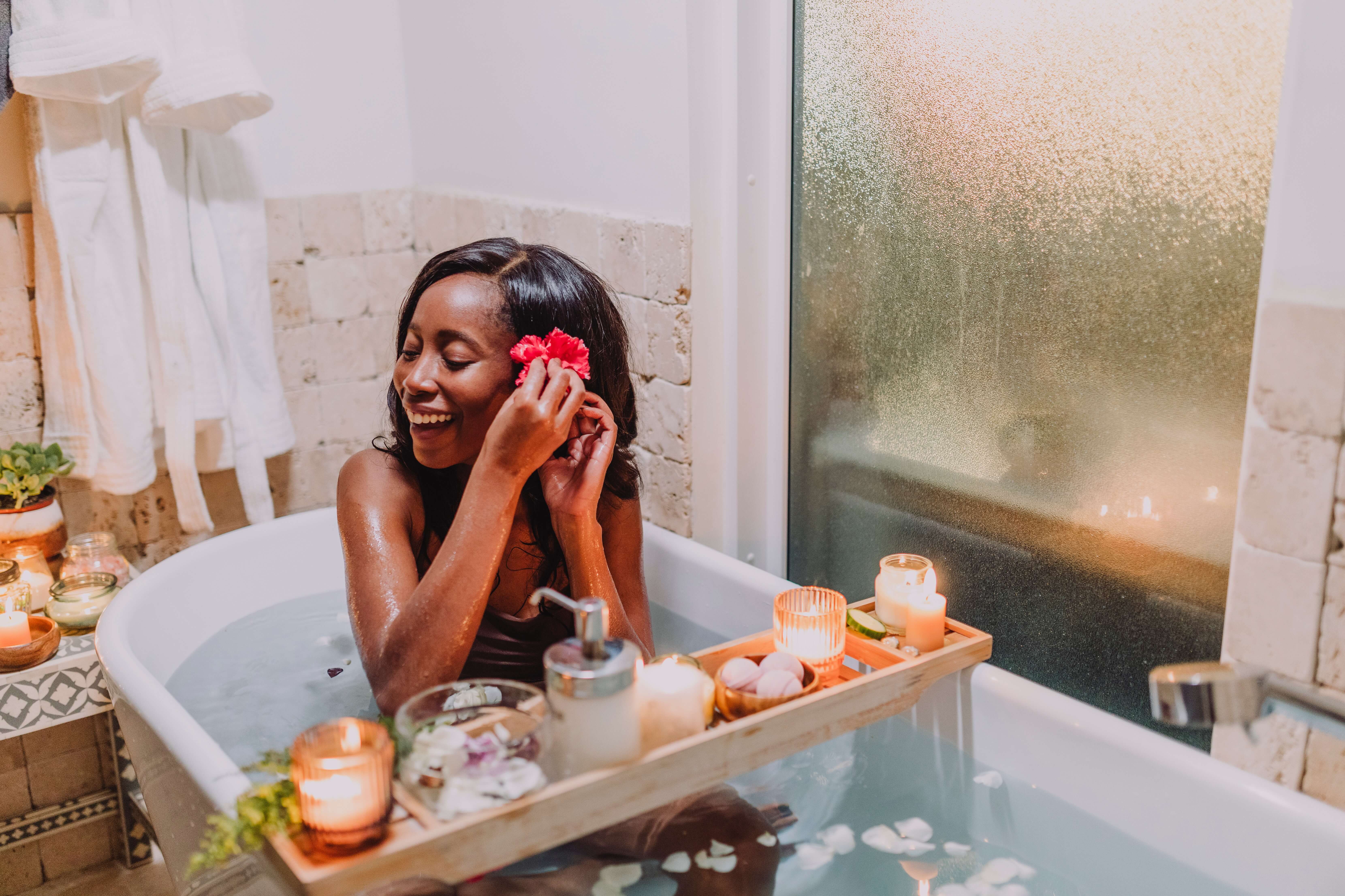 Woman taking a relaxing bath