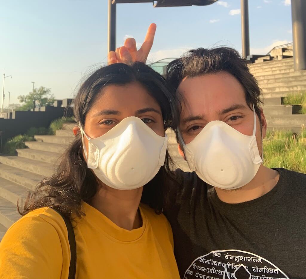 Couple with face masks