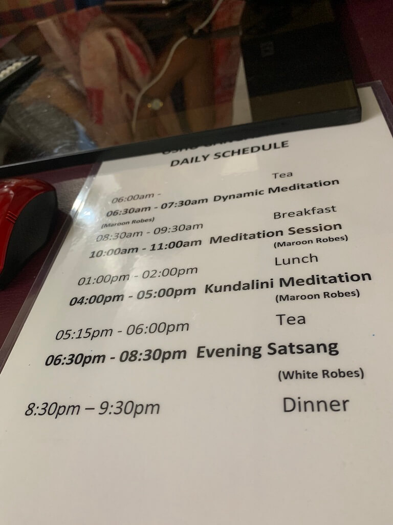 Daily schedule at Osho Ashram